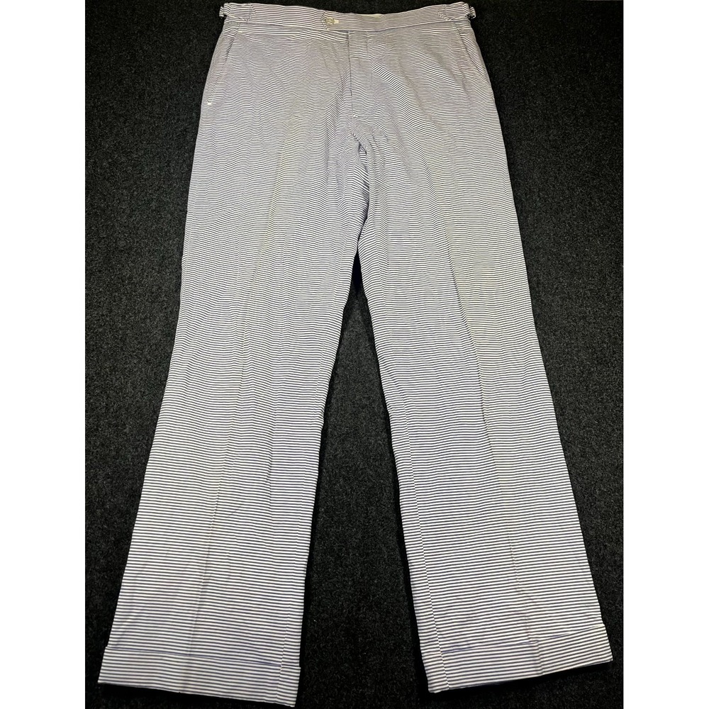 Henry Jacobson Seersucker Pants Mens 36x32 Blue White Striped Straight Leg Golf
